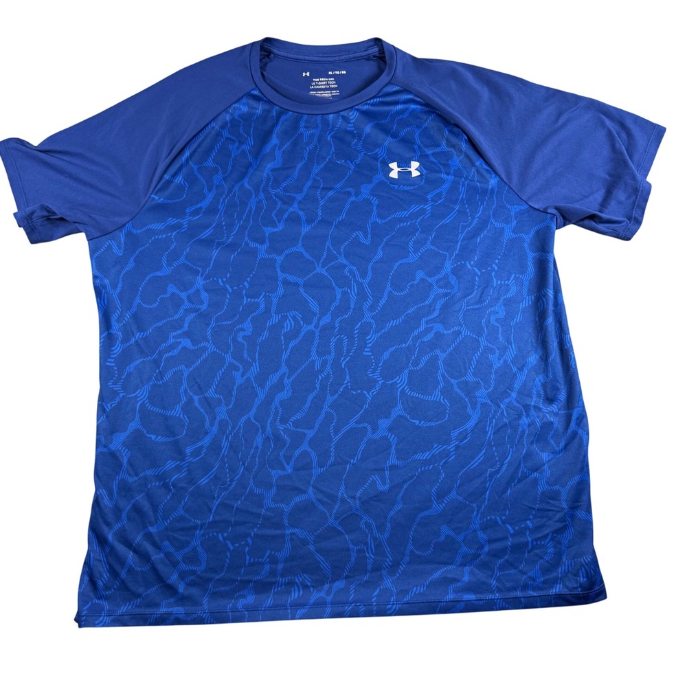 Under Armour Tech Tee Mens XL Blue Good HeatGear Graphic Print NGRSLLH001233